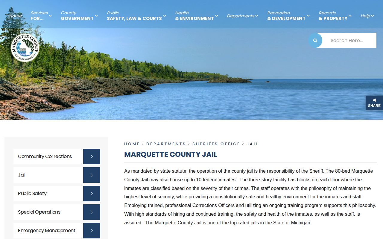 Marquette County Jail Services official webpage