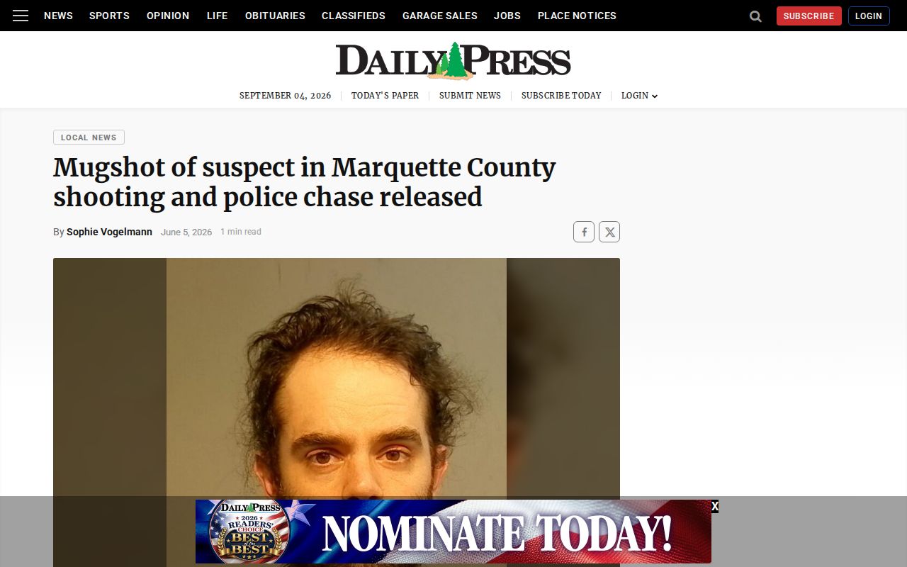 Daily Press Marquette County court and arrest news article